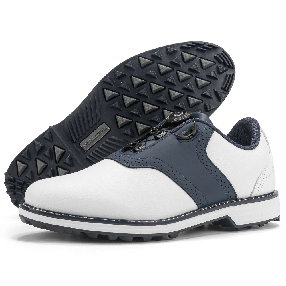 Waterproof golf shoes for men, non-slip, comfortable for training, commuting, business, and outdoor use, white and blue sports shoes