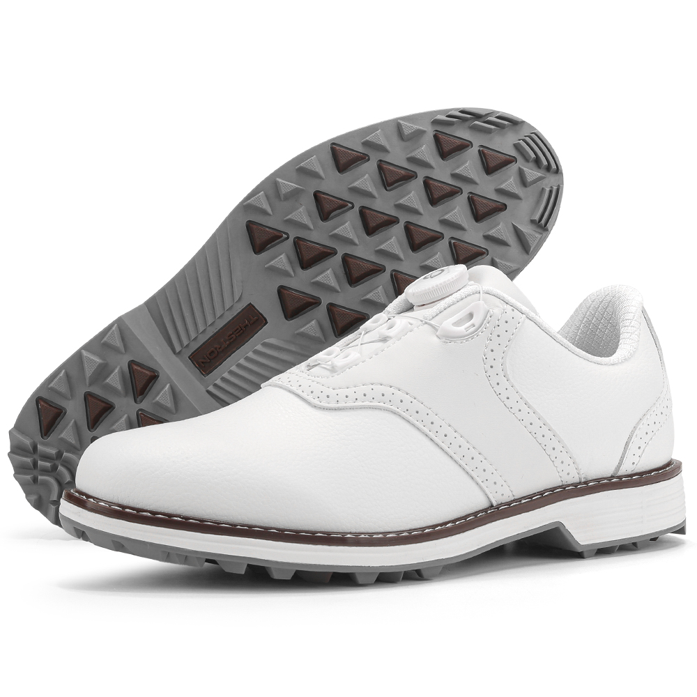 Waterproof golf shoes for men, non-slip, comfortable for training, commuting, business, and outdoor use, white shoes for sports.