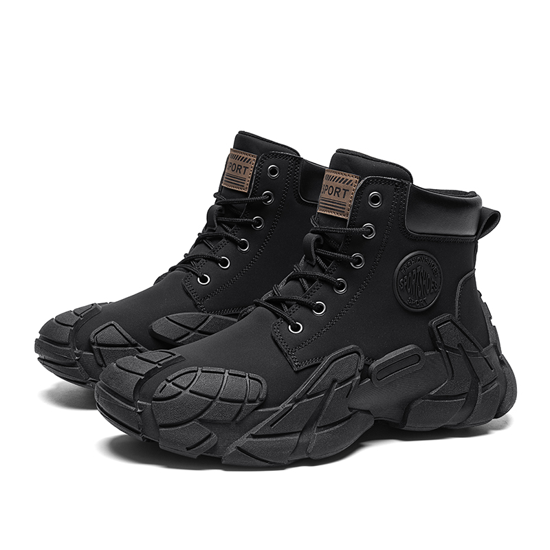 Men's Martin boots, autumn high-top waterproof, non-slip, wear-resistant, slip-on black work casual shoes